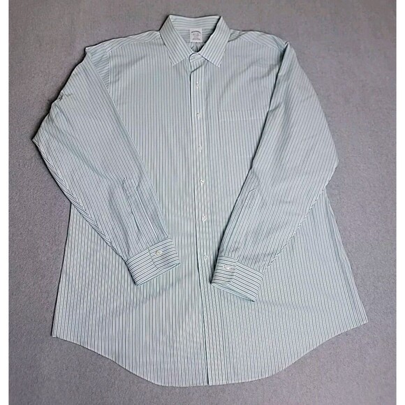 Brooks Brothers Mens 36 17.5  Shirt Button Stripe Blue Teal Regent Cotton Preppy - Picture 1 of 13